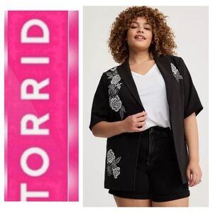 Torrid Black Jacket with White Floral Detail